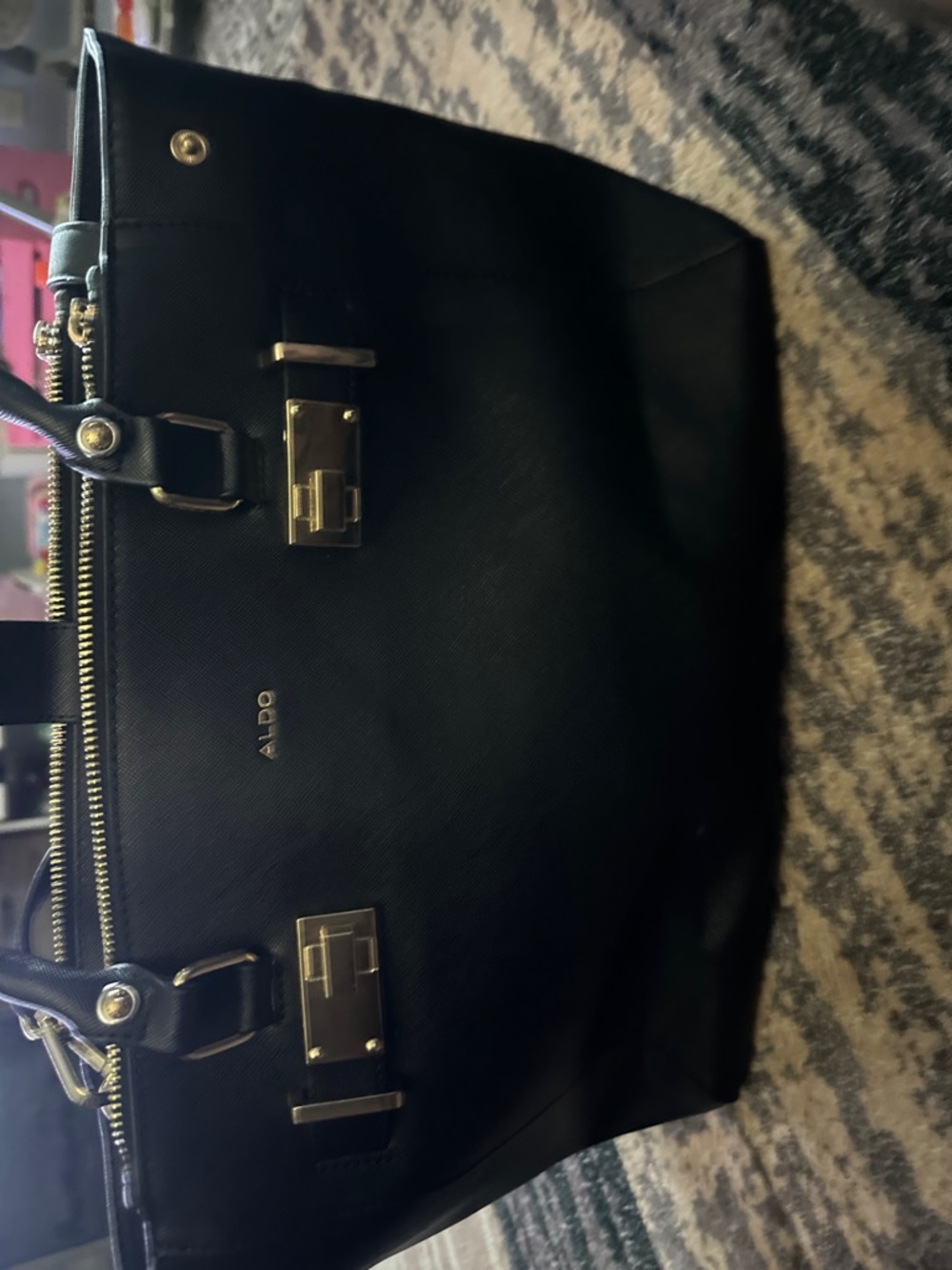 Aldo Black Structured Tote with Gold Hardware